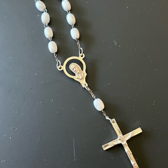 Vintage Funky Silvery Cross Faux Pearl Shape Beads Chain - Picture 9 of 10